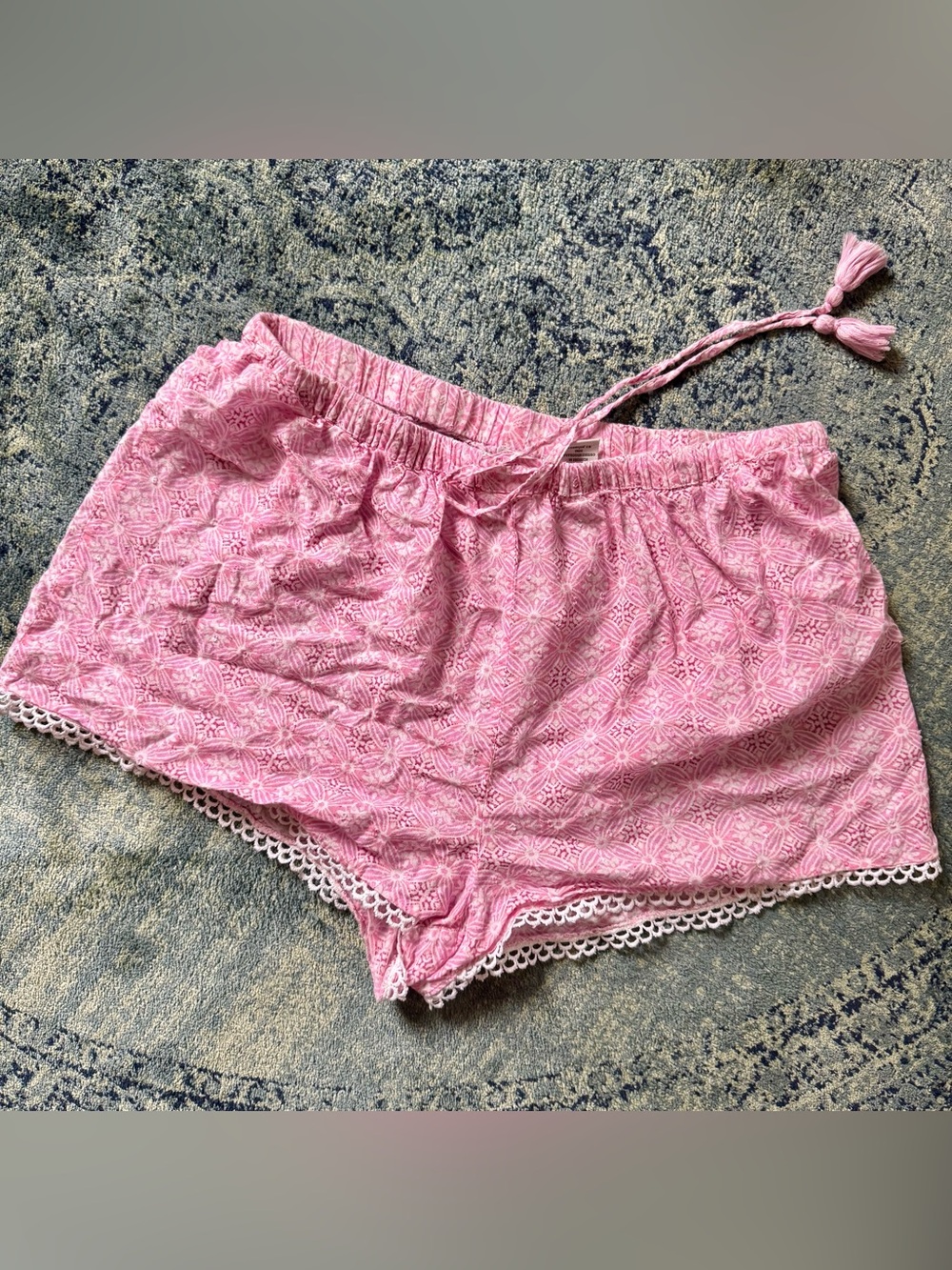 Haute Hippie - Women’s (L) Pink & White Cotton Sleep Shorts, Nightwear Pajamas